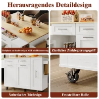 Kücheninsel mit klappbarer Tischplatte, Speisewagen mit Snackregalen und Stretchfunktionsschränken, 134,5 x 46/74 x 90,5 cm, Weiß(m-6)