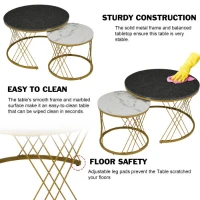 Set of 2 Modern Nesting Marble Coffee Tables with Metal Frame, Space-Saving Design, 70x70x45 cm and 44.5x44.5x38 cm, Grey(m-8)