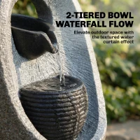 Outsunny Water Feature with 2-Tier Bowls, Garden Water Fountain with Pump and LED Lights, Resin Cascading Waterfall(m-6)