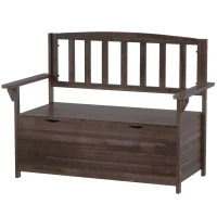 Outsunny Outdoor 2 Seater Garden Bench, Wooden Bench with Storage, Backrest, Arm Rests, 112 x 84 x 58 cm, Brown(m-11)