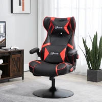 Vinsetto Chaise de gaming ergonomique avec 2 haut-parleurs intégrés base ronde hauteur réglable accoudoir relevable coussins têtière et lombaires PU noir et rouge(m-2)