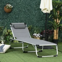 Outsunny Bain de soleil transat pliable dossier réglable multi-positions matelassage tétière aluminium textilène gris(m-9)