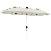 Outsunny 3 m Double-Sided Garden Parasol with LED Solar Lights, Outdoor Extra Large Sun Umbrella with Crank Handle, Cream White(m-1)