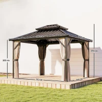 Outsunny 3x3.6 m Hardtop Gazebo Canopy with UPF50+ Double Galvanised Steel Roof, Aluminium Garden Gazebo Permanent Pavilion, Brown(m-3)