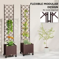 Outsunny Plastic Raised Planter with Trellis, Self Watering Raised Bed for Garden with Wheels, Drainage Holes and Plugs(m-7)