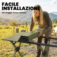 Outsunny Tavolo da Campeggio Pieghevole 116 cm, Tavolo da Picnic Impermeabile con Piano Arrotolabile e Struttura in Metallo, Portatile per Giardino, Parco, BBQ, Verde(m-6)