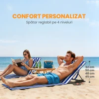 Outsunny Set 2 Saltele de Plajă cu Spătar Reglabil pe 4 Nivele, din Oțel și Poliester, 154x57x52 cm, Albastru și Alb(m-4)