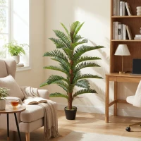 HOMCOM Palmier Artificiel palmier 120 cm avec 24 Feuilles en PEVA, Plante Décorative avec Pot en Plastique, Vert(m-6)