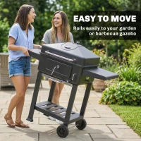 Outsunny Grill węglowy BBQ Smoker z pokrywą, termometrem, regulowaną tacą na węgiel, rusztem, bocznym stołem i szufladą na popiół(m-9)