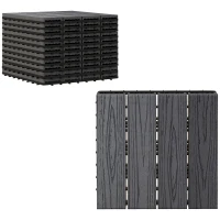Outsunny WPC Interlocking Decking Tiles, Pack of 11 Interlocking Patio Paving Slabs, 30 x 30 x 2.2 cm, Grey(m-10)