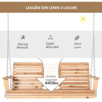 Outsunny Leagan Suspendat cu 3 Locuri din Lemn pentru Gradina sau Terasa(m-5)