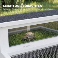PawHut Schildpaddenhuis van hout met uitloop, hoofdhuis, kijkvenster, opklapbare bovenkant, 2 deuren, 113x106,5x44,5 cm Donkergrijs(m-8)