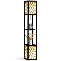 HOMCOM Floor Lamp with Shelves, Dual Light, Modern Tall Standing Lamps for Living Room, Bedroom, with Pull Chain Switch, Bulb not Included, Black(m-11)