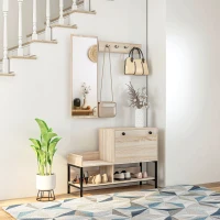 HOMCOM Ensemble 3 en 1 meuble d'entrée design contemporain meuble chaussures, miroir et panneau porte-manteau acier noir(m-10)