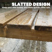 Outsunny Wooden Garden Loveseat with Liftable Table & Shelf, 2-3-Seater Outdoor Bench, Fir Wood Jack and Jill Garden Seat, Teak(m-7)