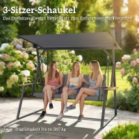 Outsunny 3-persoons tuinschommel met verstelbaar dak, kussens en drankhouders, 360 kg draagkracht, Grijs(m-4)
