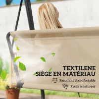 Outsunny Balancelle de Jardin Banc Suspendu Extérieur 3 Places Structure Acier Robuste 360kg Coussin Grand Confort 7cm Sable(m-7)