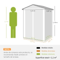 Outsunny Cobertizo de Jardín Exterior 1,1 m² 133x87x178 cm con 2 Puertas Correderas Techo Inclinado y Guantes Verde(m-3)