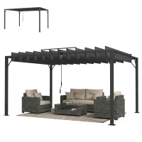 Outsunny Pérgola 390x295x213 cm para Jardim com Desenho de Lâminas Superiores Giratórias até 135° Proteção UV 50+ Cinza(m-11)