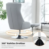 HOMCOM Drehbarer Polsterstuhl mit Fußhocker, zurücklehnbar, Polstersessel mit Armlehnen, für Wohnzimmer, Schlafzimmer, Grau(m-5)