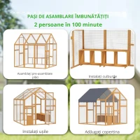 PawHut Coteț pentru găini 3,07 m² tarc exterior din lemn cu husă impermeabilă, încuietoare de siguranță, pentru 6-8 găini 1,7 x 1,8 x 1,8 m(m-7)