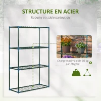 Outsunny Lot de 2 Étagères à Fleurs en acier 4 Niveaux Intérieur et Extérieur, support de plantes 70 x 27 x 110 cm, vert(m-6)