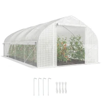 Outsunny Estufa Tipo Túnel 6x3x2 m com Anti-UV e Porta de Enrolar com Fecho de Correr Paredes Laterais com Rede Branco(m-10)