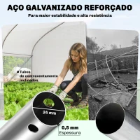 Outsunny Estufa Tipo Túnel 6x3x2 m com Anti-UV e Porta de Enrolar com Fecho de Correr Paredes Laterais com Rede Branco(m-6)