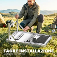 Outsunny Tavolo Campeggio Pieghevole 60 cm, Picnic con Rete Strato, Nero(m-8)