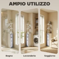 HOMCOM Colonna Bagno, Mobile Bagno Salvaspazio in Legno, Mobiletto con Armadietto, Ripiani e Cassetti, 15x33x136.8 cm, Grigio Chiaro(m-8)