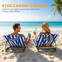 Outsunny Set 2 Materassini Mare con Schienale Regolabile su 4 Livelli, in Acciaio e Poliestere, 154x57x52 cm, Blu Bianco(m-7)