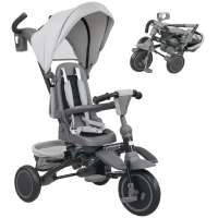 AIYAPLAY Dziecięcy rower trójkołowy, 6w1 Buggy dla małych dzieci, z rączką, regulowanym siedziskiem, składanym designem, siatką bezpieczeństwa, szary(m-1)