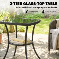 Outsunny 3 Piece Rattan Bistro Set, PE Wicker Garden Furniture Conversation Set with 2 Tier Glass-Top Table, Chairs, Cream White(m-6)