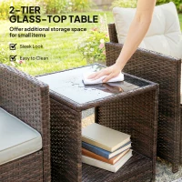 Outsunny Zestaw balkonowy z rattanu, 3-częściowy zestaw mebli ogrodowych z 2 fotelami, stolikiem z dwupoziomowym blatem szklanym, kremowobiały(m-7)