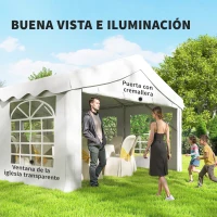 Outsunny Carpa para Fiestas 4x8 m Carpa de Jardín con Paredes Extraíbles Puerta y Ventanas UPF50+ para Boda Camping Blanco(m-5)