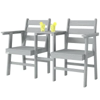Outsunny Outdoor Garden Loveseat, Embossed Wooden Jack and Jill Garden Seat with Integrated Table, Grey(m-11)