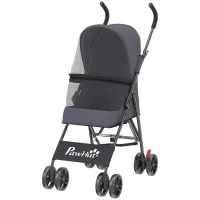 PawHut Dog Stroller, Foldable Cat Dog Pram for Miniature Breeds, Pet Stroller with Brake, Mesh Windows, Dark Grey(m-11)