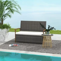 Outsunny Banc de jardin 2 places avec coussin d'assise rembourré - 2 en 1 avec coffre de rangement(m-10)