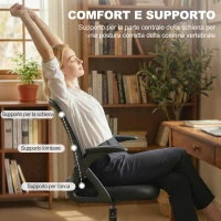 HOMCOM Sedia da Ufficio Ergonomica con Supporto Lombare e Poggiapiedi, in Tessuto e Acciaio, 58x63x105-126 cm, Nero(m-5)