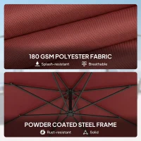 Outsunny 3 m Overhanging Cantilever Parasol, with Cross Base - Wine Red(m-5)