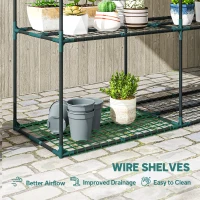 Outsunny Trzypoziomowy stojak na rośliny, 100 cm wysoki regał z półkami, stalowy, ciemnozielony(m-5)