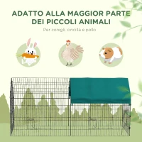 PawHut Gabbia per Conigli da Esterno e Interno a Casetta con Tettuccio, 220x85x103cm, Verde(m-6)