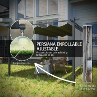 Outsunny Pérgola de Jardín 4x3 m con Techo Retráctil 3 Laterales Enrollables UPF30+ Cenador de Jardín para Patio Exterior Gris(m-5)
