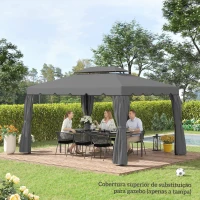 Outsunny Toldo de Substituição para Pérgola 400x300 cm com Duplo Teto e 8 Orifícios de Drenagem Cinza Claro(m-7)