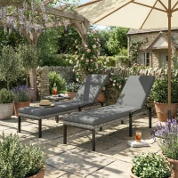 Outsunny 2-delige set rattan zonnebedden met 5-voudig verstelbare rugleuning en kussens, tot 120 kg, lichtgrijs(m-8)