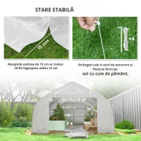 Outsunny Seră de grădină tunel cu acoperiș PE cadru din oțel ușă rulabilă și 12 ferestre 8 x 3 x 2 m alb(m-6)