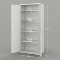 HOMCOM Armoire de bureau à 5 niveaux, armoire en acier avec 2 portes et 4 étagères réglables, verrouillable, blanc(m-3)