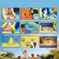 AIYAPLAY Castelo Insuflável Aquático 8 em 1 com Soprador 550W Escorrega Trampolim Escalada Piscinas Cesto Lançamento de Argolas(m-4)