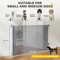 PawHut Retractable Dog Gate, Extends to 140 cm Wide & 93 cm Tall, Mesh Pet Gate with Single Hand Operation, for Stairs Doorways(m-3)