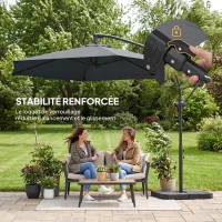 Outsunny Parasol déporté 3 m avec pied en croix et dalles lestage, parasol de jardin extérieur avec manivelle, gris foncé(m-5)
